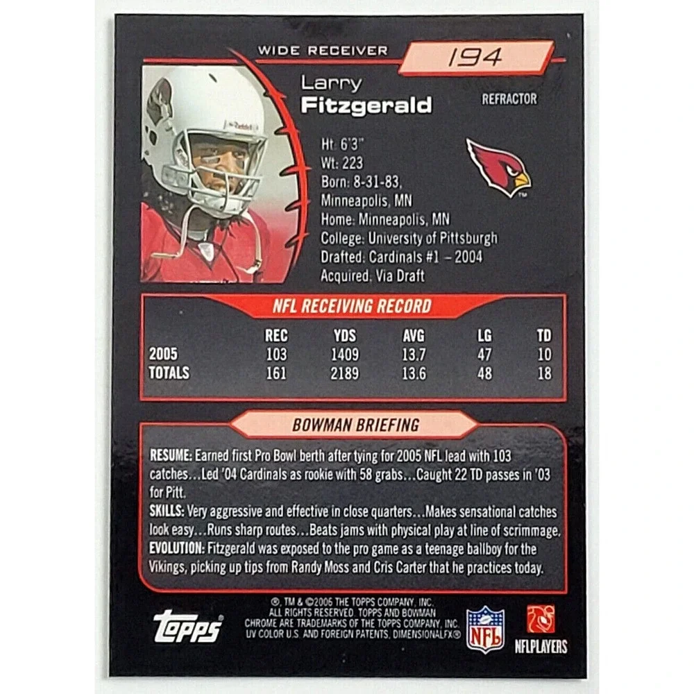 2006 BOWMAN‎ CHROME LARRY FITZGERALD REFRACTOR
